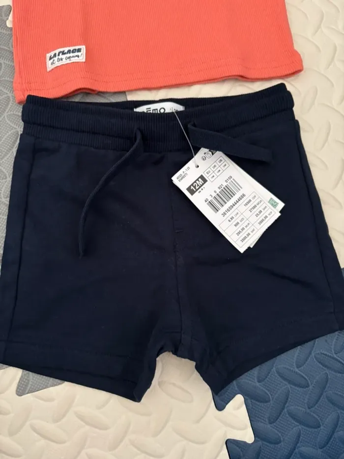 Ensemble/set short bleu-tee shirt orange 12 mois - photo numéro 3