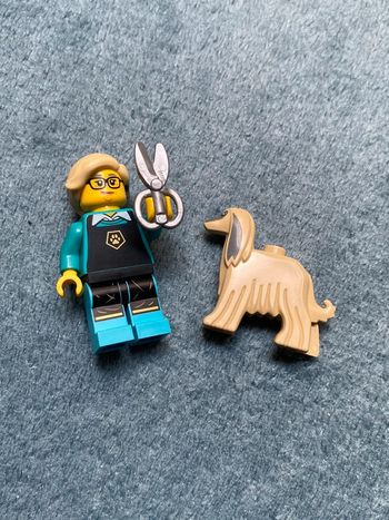 Minifigurine lego 71045 série 25 La toiletteuse d’animaux avec lévrier