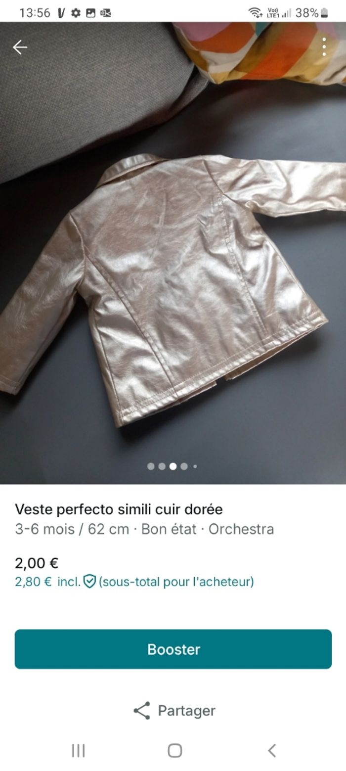Veste perfecto dorée 3 mois - photo numéro 2
