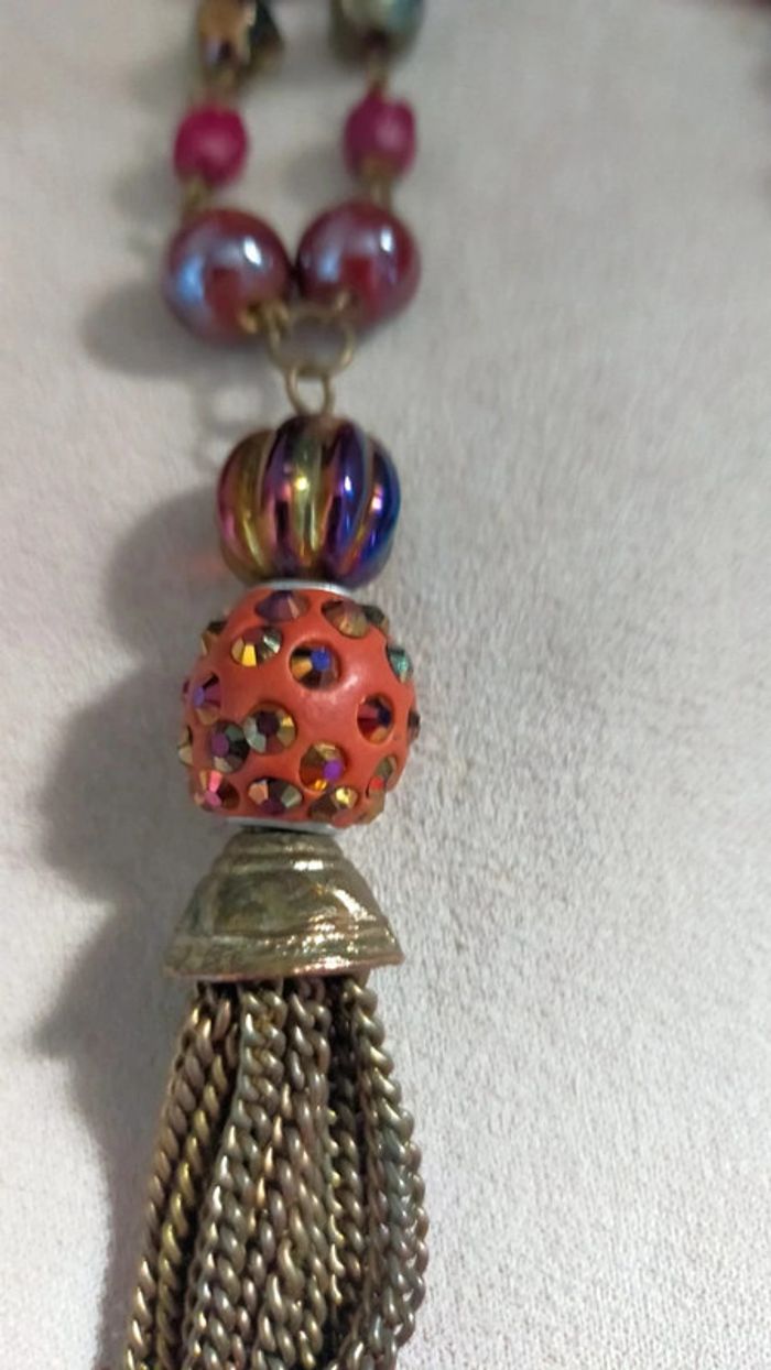 Collier vintage à pampille bronze – Perles prune & métalliques – Style bohème chic - photo numéro 20