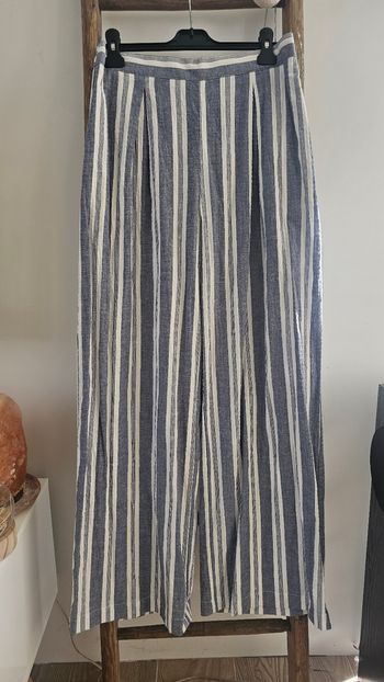 Pantalon jambes larges à rayure bleu et blanc Naf Naf taille 40 L neuf avec étiquette