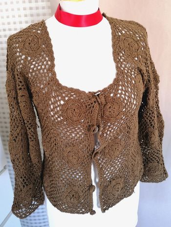 Gilet cardigan idéal pour l'été coton crochet fait main Indonésie. Neuf 