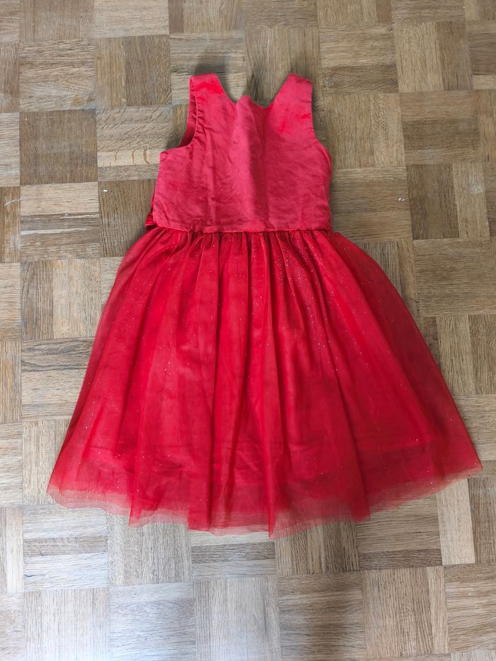 Robe velours rouge 7 ans vert Baudet jupe en tulle tutu a paillettes, fermeture noeud et bouton