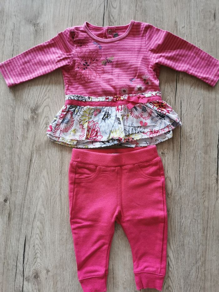 Ensemble rose fleuri pantalon haut manches longues catimini - photo numéro 2