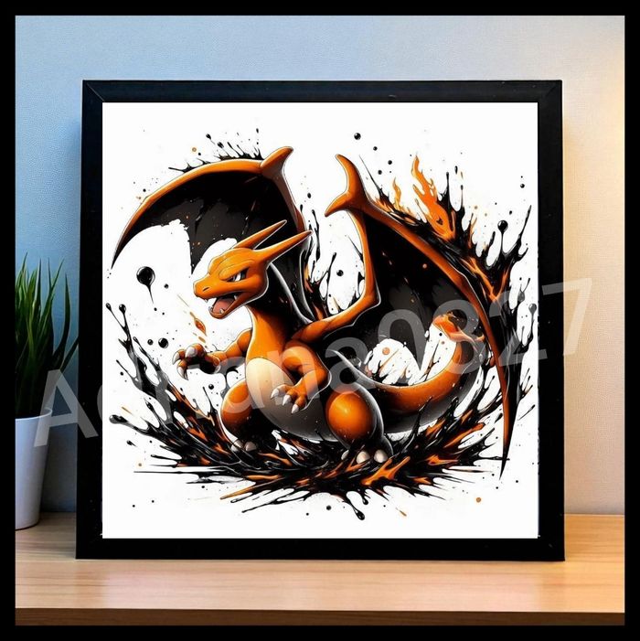 Cadre + affiche Pokemon Dracaufeu neuf sous emballage format 20x20cm