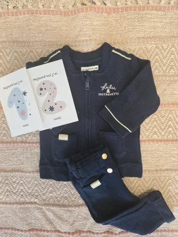 Ensemble bleu marine doré Lulu Castagnette 12 mois nounours