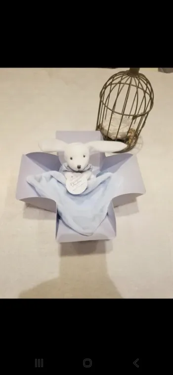 Doudou mouchoir lapin bleu