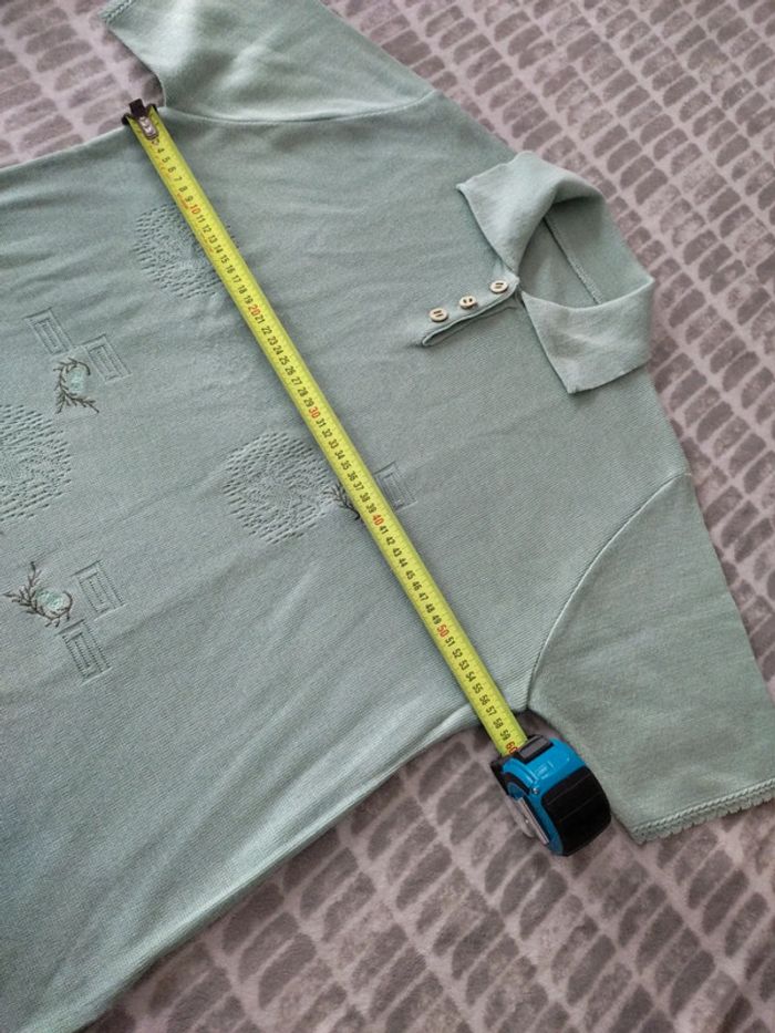 Tee-shirt manches courtes pull maille vert menthe taille 48 - photo numéro 3