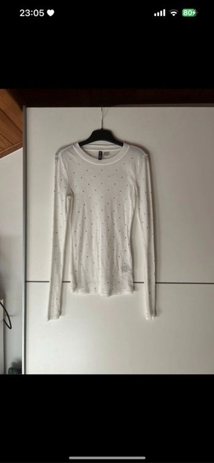 Haut blanc transparent à strass H&M – Taille M – Neuf sans étiquette – Jamais porté
