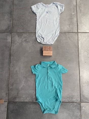 Lot de 2 bodys manches courtes été taille 24 mois col polo orchestra et petit bateau