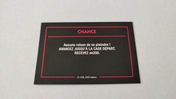 Carte Chance case départ jeu de société Monopoly mauvais perdants Hasbro Gaming #B77