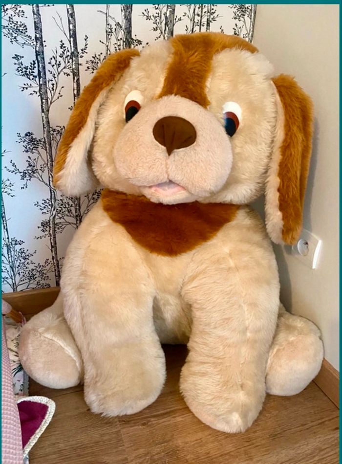 Grande peluche chien beige et marron – 74 cm de haut - photo numéro 3