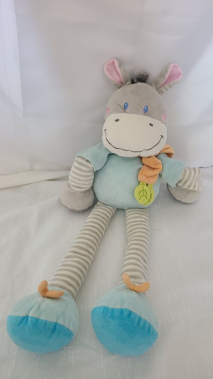 Nicotoy Doudou Cheval bleu gris Poussin 35 cm Echarpe orange feuille - photo numéro 3