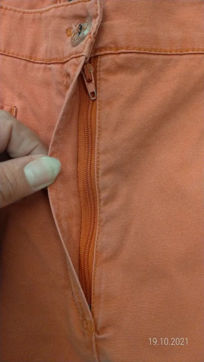 Jean 98% coton droit taille haute corail - photo numéro 4