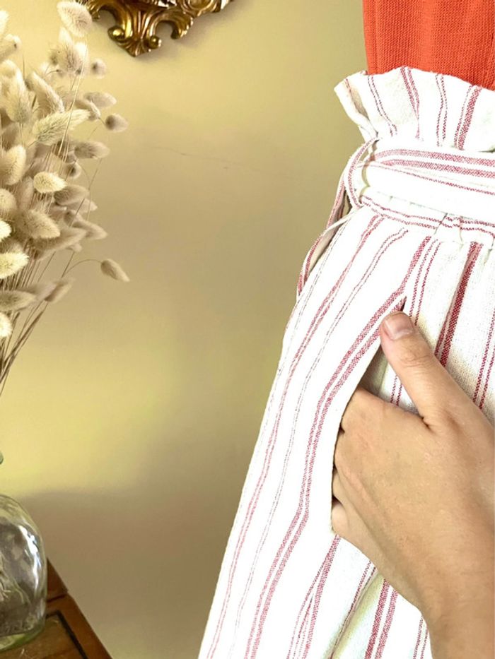 Sublime Jupe portefeuille cache cœur en coton et Lin à Rayures Zara taille M - photo numéro 7