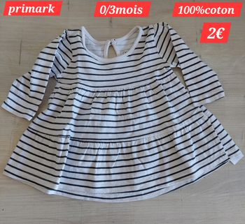 Robe rayée bleue et blanche fille 0/3 mois 