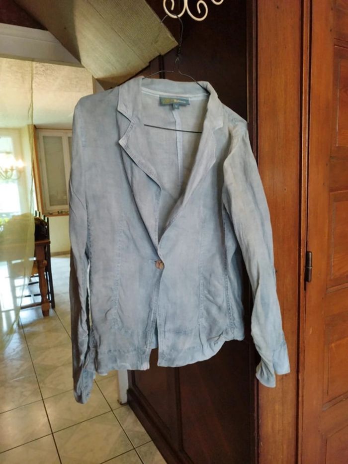Veste blazer tailleur 100% ramie bleu clair M/38 - photo numéro 3