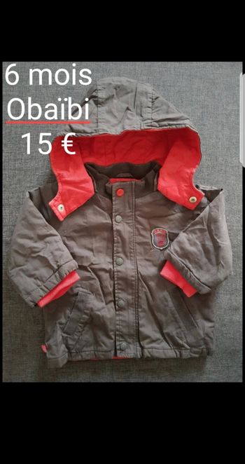 Blouson à capuche amovible garçon 6 mois