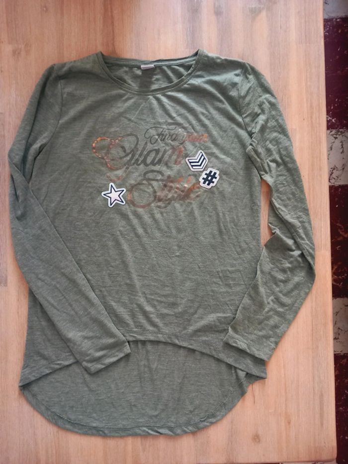 T-shirt manches longues kaki YFK 14+ ans – style army