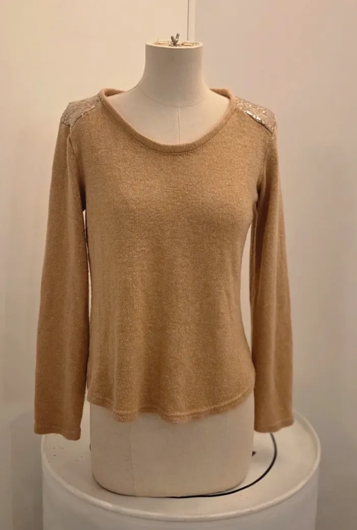 Pull Mim femme – couleur camel pailleté avec sequins épaules