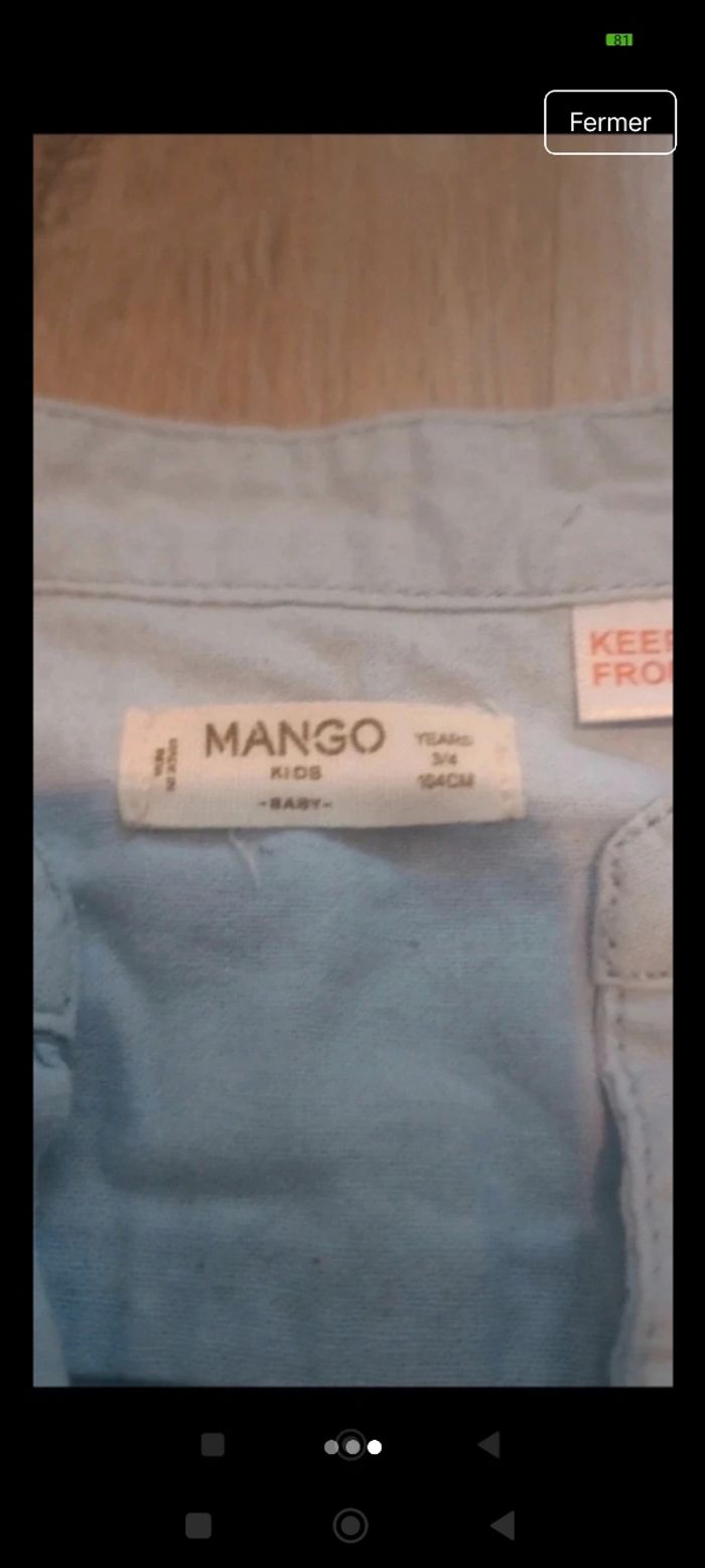 Chemise manche longue col Mao taille 3 / 4 ans - photo numéro 3