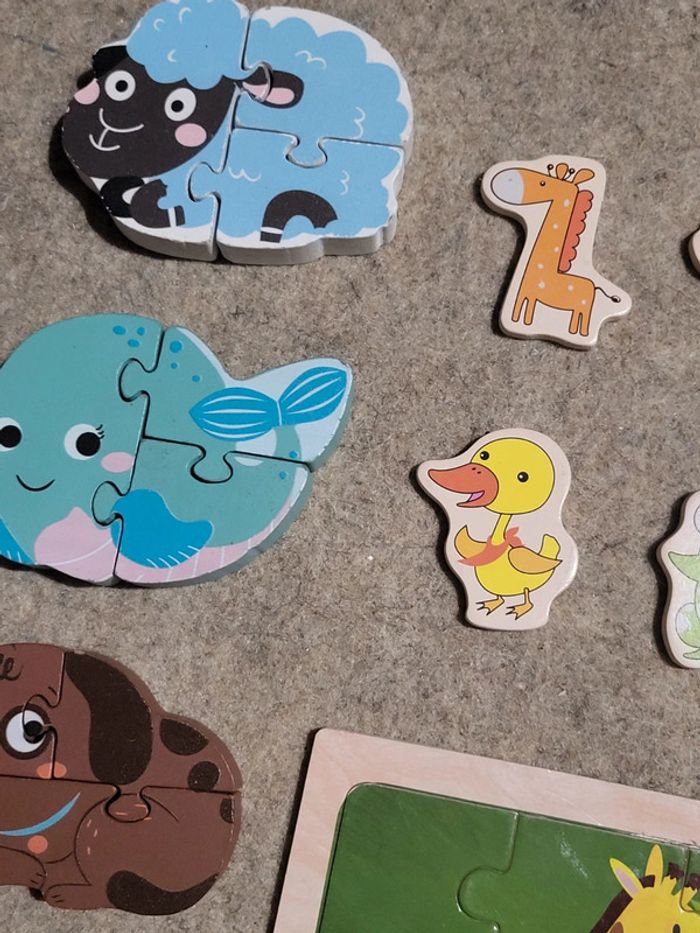 Lot de 5 puzzles bois et figurines animaux - photo numéro 3