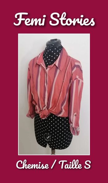 Chemise longue lignes verticales ajouré rose violet Taille S Femi Stories