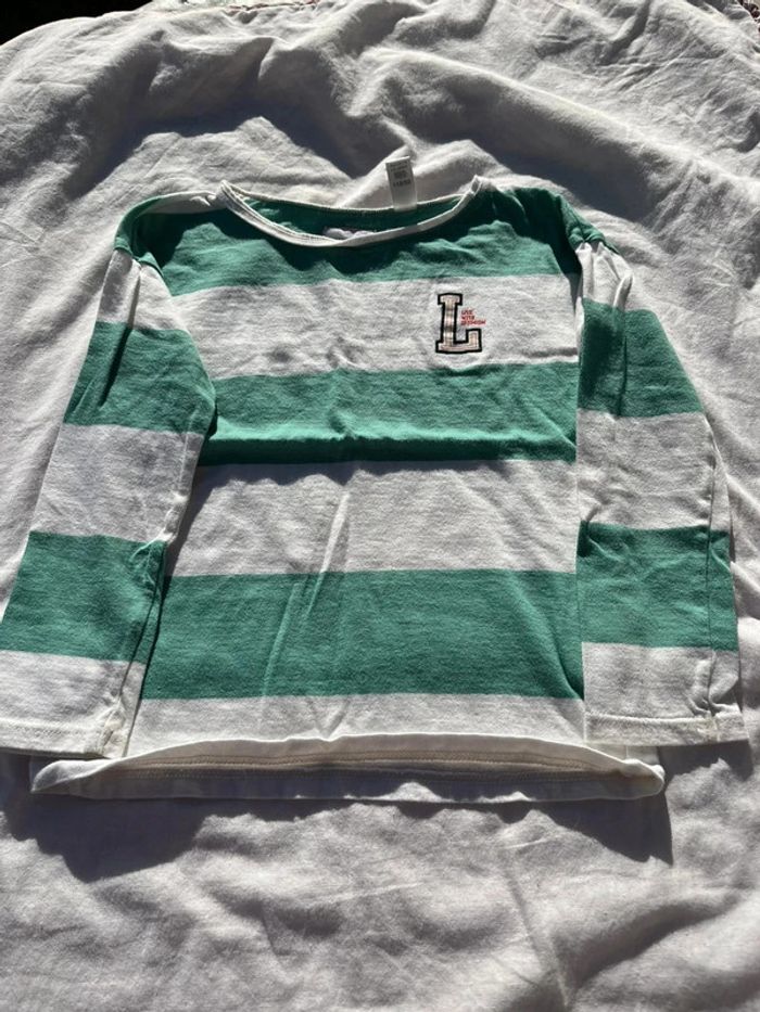 T shirt manche longue rayure blanc vert 5 ans - photo numéro 4