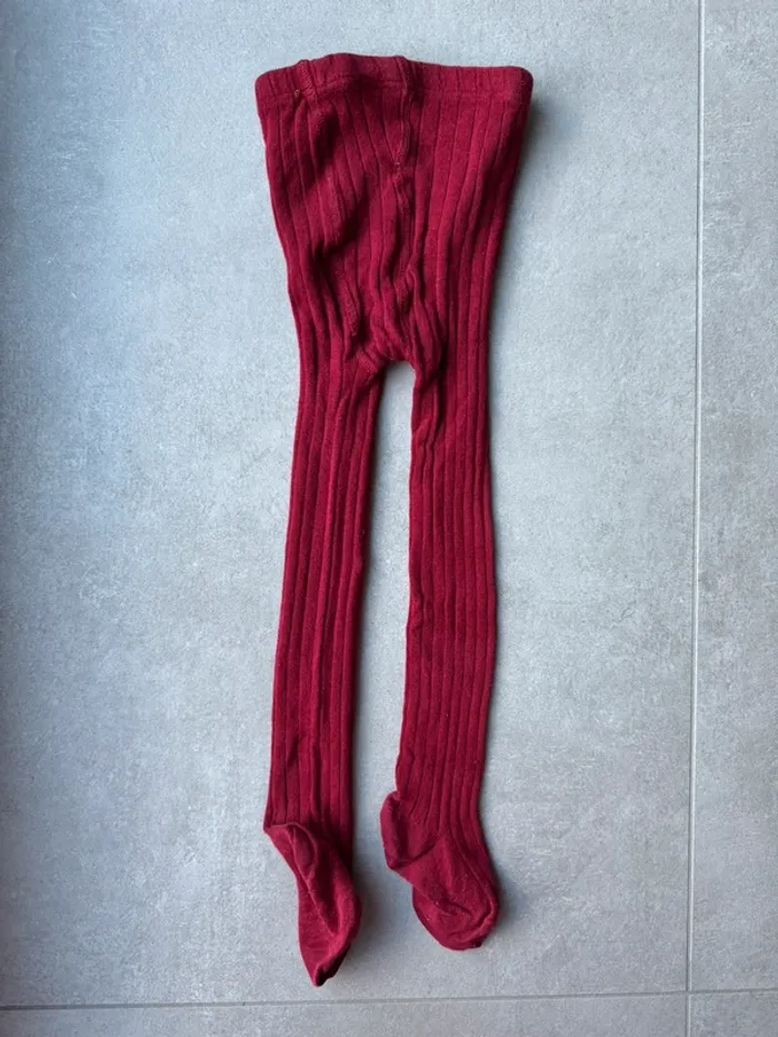Lot de 3 collants, 1 gris lisse, 1 jaune moutarde et 1 rouge bordeaux côtelé - Taille 2 - photo numéro 19