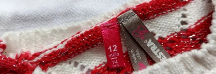 Pull ligné rouge et blanc 12mois 74cm - photo numéro 2