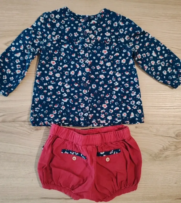 Ensemble blouse short  fille 9 mois sergent major - photo numéro 2