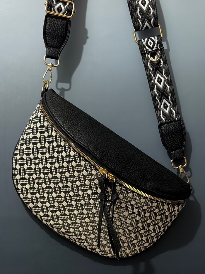 Grand sac banane - Noir - Bi-matière - femme | B - photo numéro 2