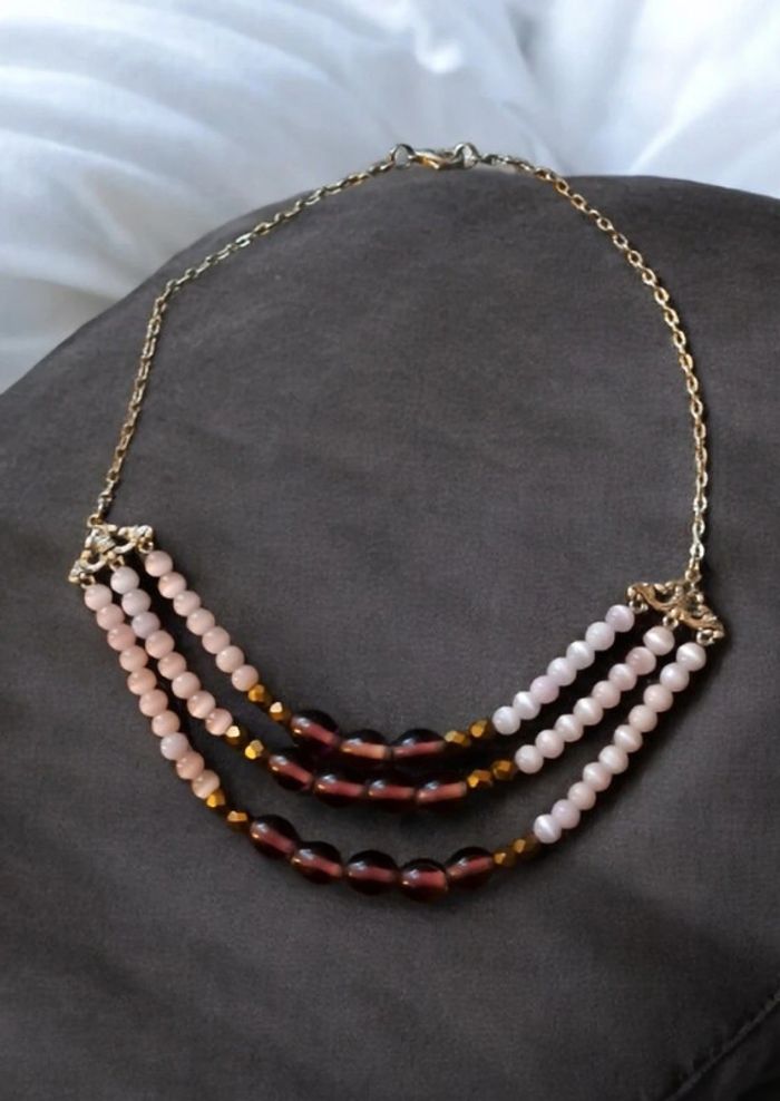 Collier chic multi rang violet rose bronze - photo numéro 2