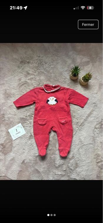 Pyjama bébé 1 mois velours rose 🐥 ultra doux, TBE
