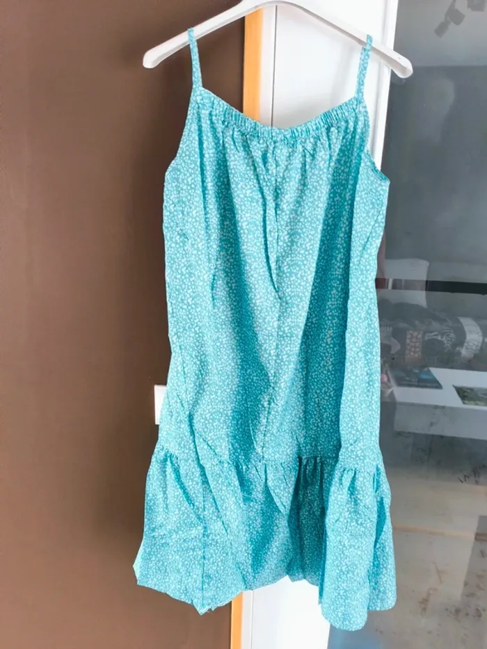 Robe mi longue à fleurs turquoises et blanches femme 42 - photo numéro 10