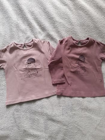 Lot 2 T-shirt fille 12 mois parme et violet neuf Laure Manaudou