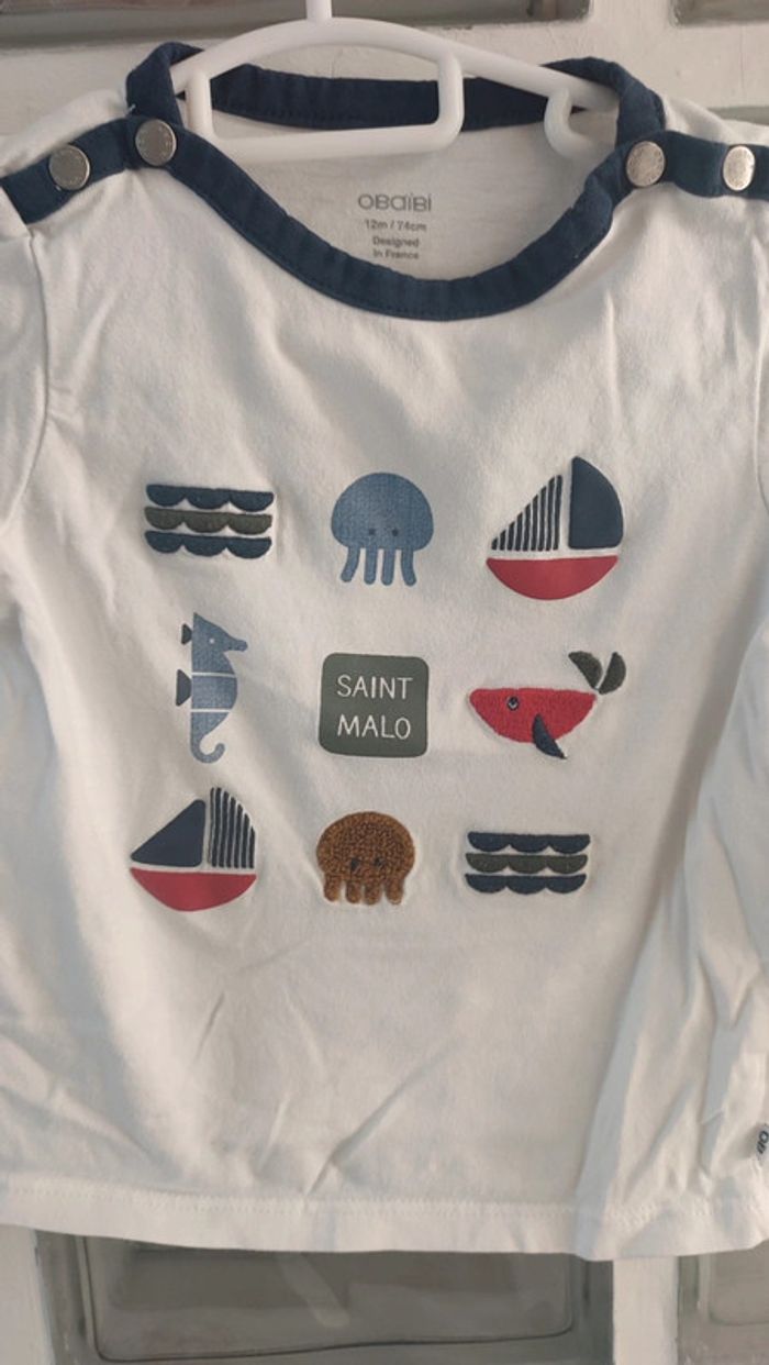 Tee-shirt manches longues obaibi 12 mois - photo numéro 2