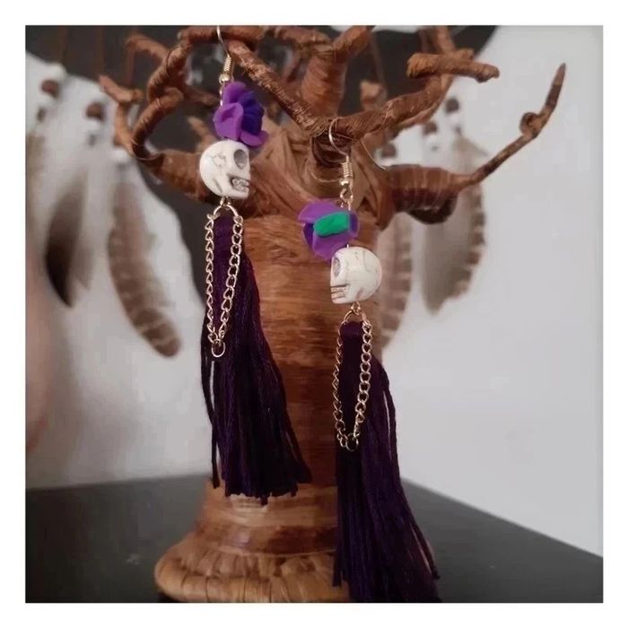Boucles d'oreilles fantaisies muerte skull femme Neuve - photo numéro 2