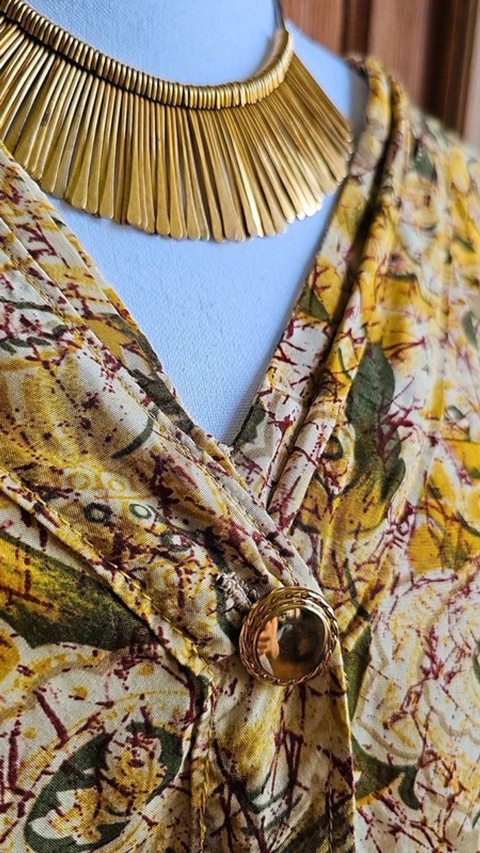Blouse vintage coton boutons dorés jaune et verte - photo numéro 6