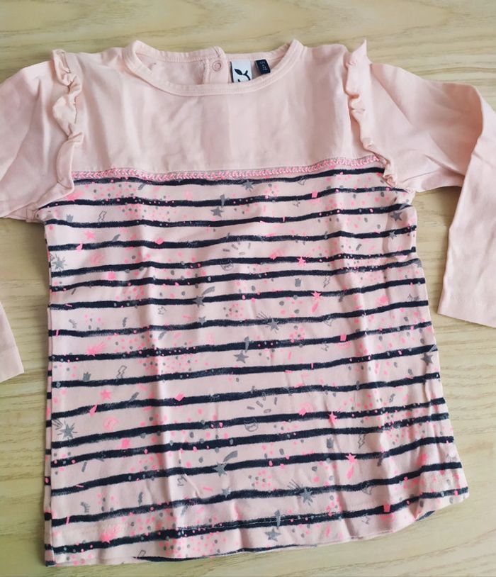 T-shirt manches longues fille rose rayé marine taille 2/3 ans 3 Pommes