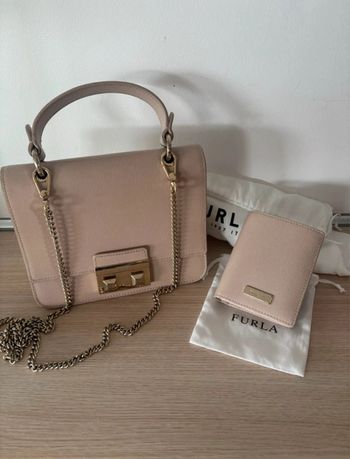 Ensemble sac à main bandoulière et porte monnaie Furla nude