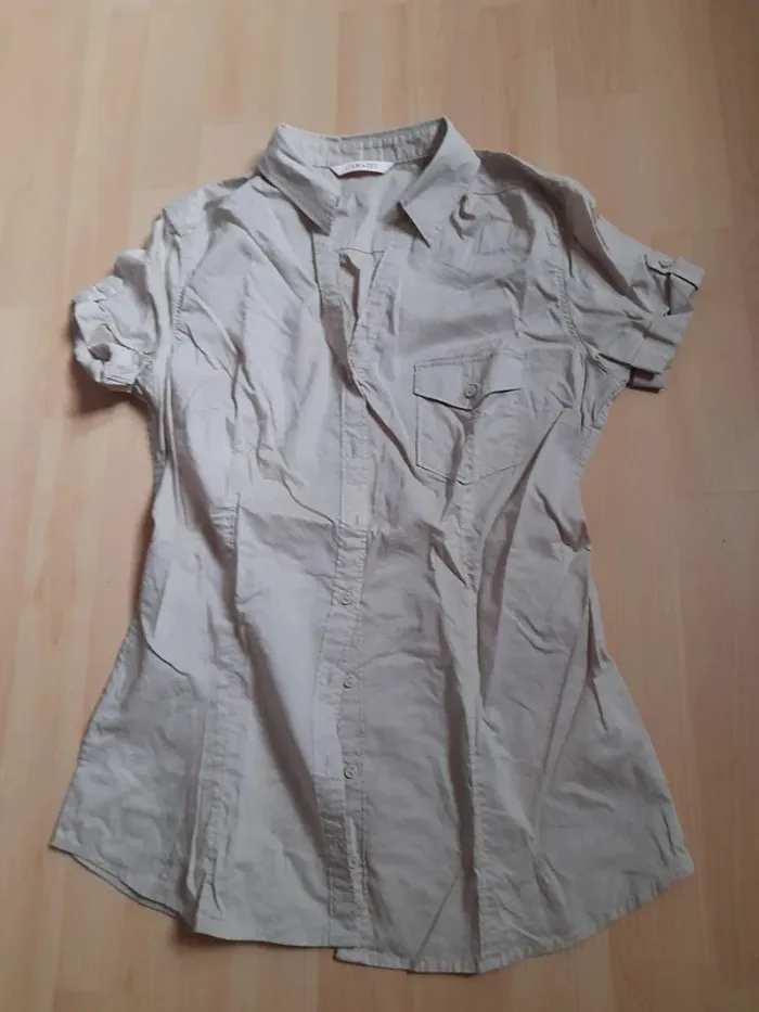Chemise Camaïeu Beige 100% Coton - Manches Courtes - Taille XS