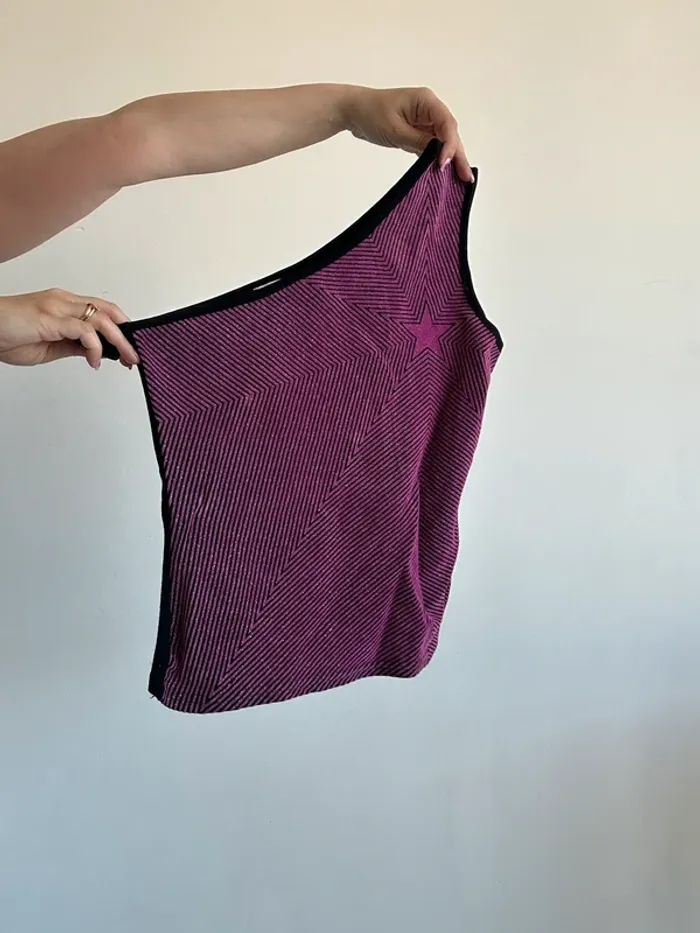 Haut vintage y2k années 2000 asymétrique rose à motifs taille S - photo numéro 5