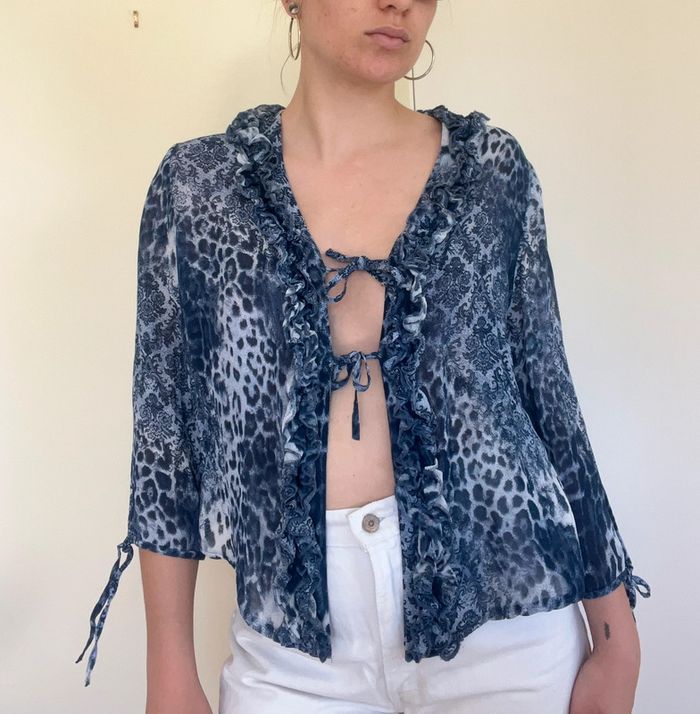 Chemise blouse fluide élégante vintage imprimé léopard/ornement - photo numéro 2