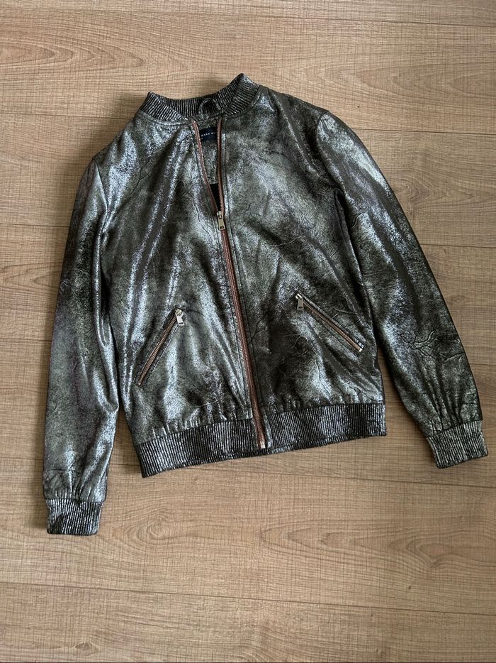 Blouson kaki et argenté Zara taille XS comme neuf - photo numéro 7