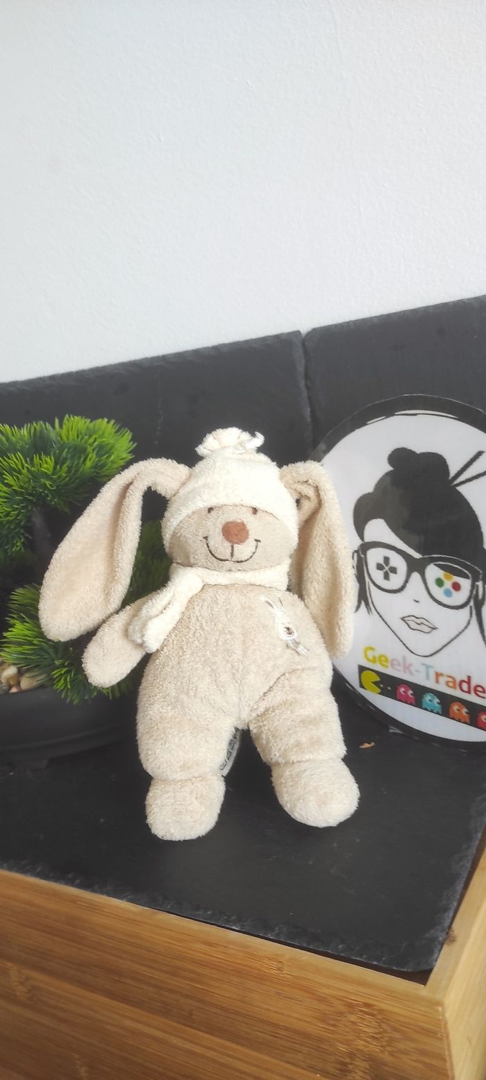 peluche lapin nicotoy beige marron écharpe bonnet ancien vintage Pompon