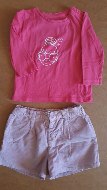 T-shirt manches longues et shorty velours 9 mois