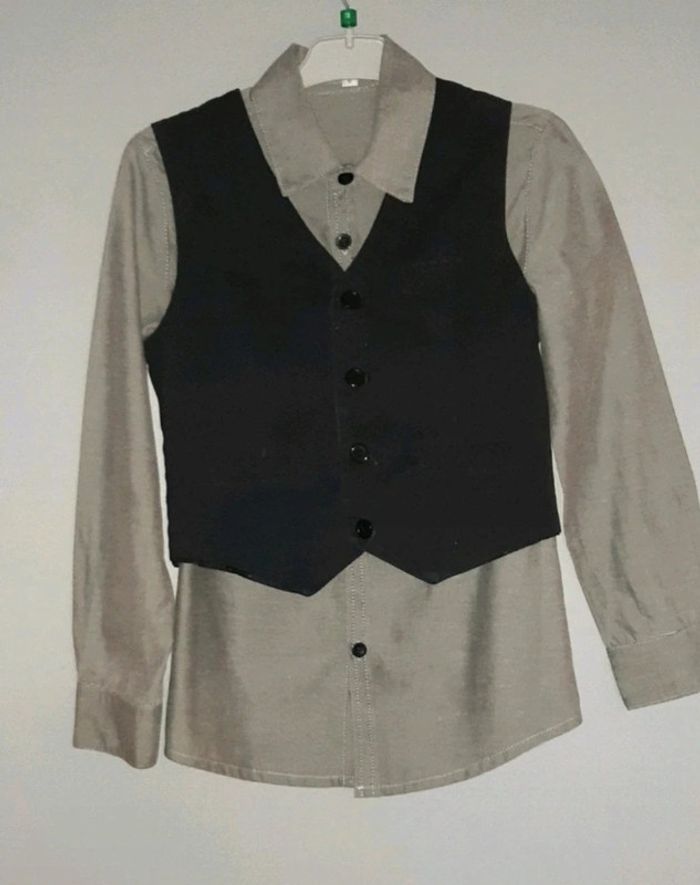 Ensemble chic garçon 8 ans- Chemise+ Gilet costume noir C&H