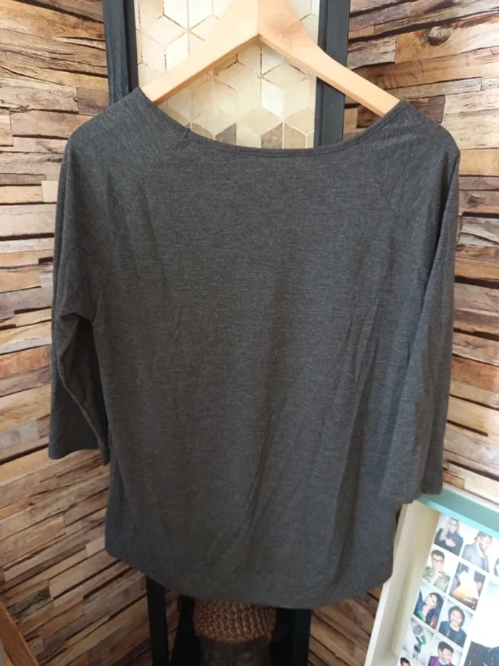 Tshirt manche 3/4 écriture gris - photo numéro 6