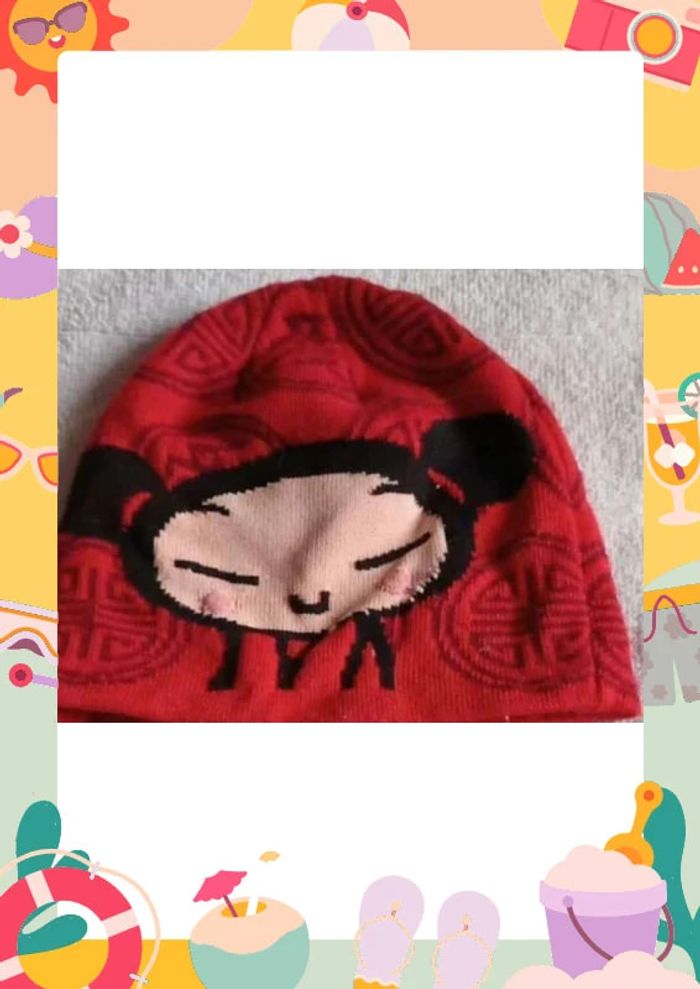 Bonnet  rouge motif  noir rose  Pucca Taille  3 /  6 mois - photo numéro 2